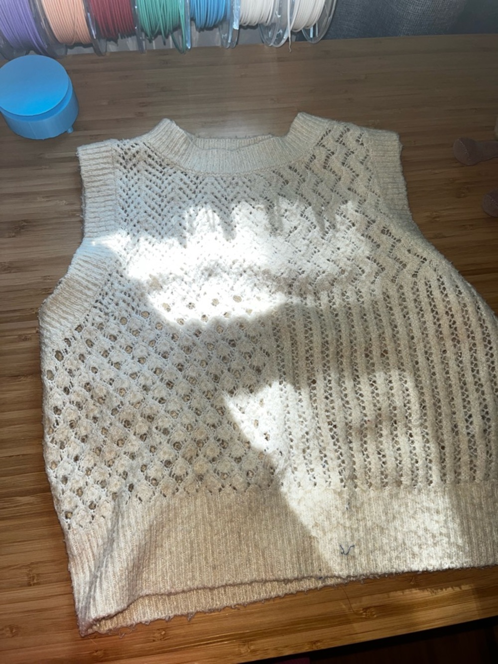 Zara Cream Pointelle Knit Sleeveless V‑Neck Sweater